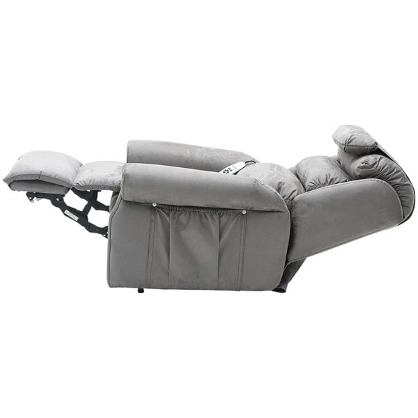Dual Motor Rise and Recline Armchair - Waterfall Pillow - Grey Suedette Fabric Loops