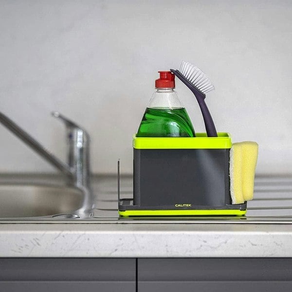 CALITEK Sink Caddy Washing Up Storage Tidy with Removable Drip Tray Green
