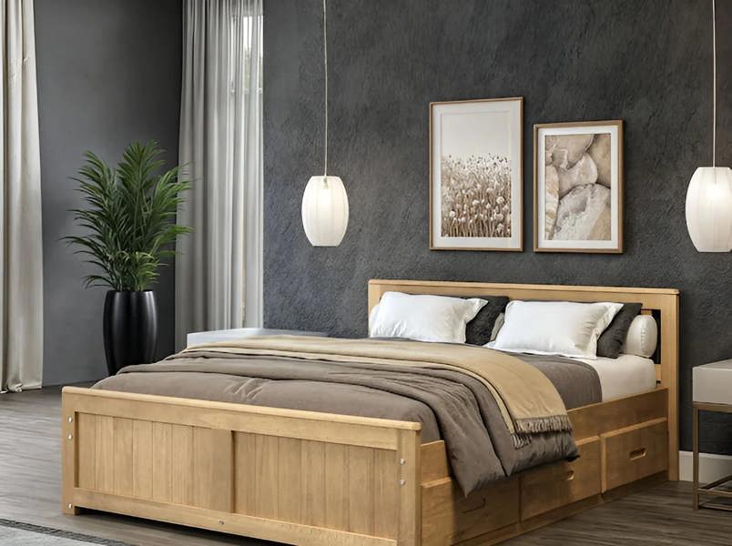 Mission TM 5ft King Size Mission Wooden Storage Bed Frame - White or Waxed