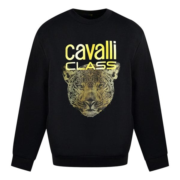 Roberto Cavalli Cavalli Class Leopard Print Logo Jumper - Black