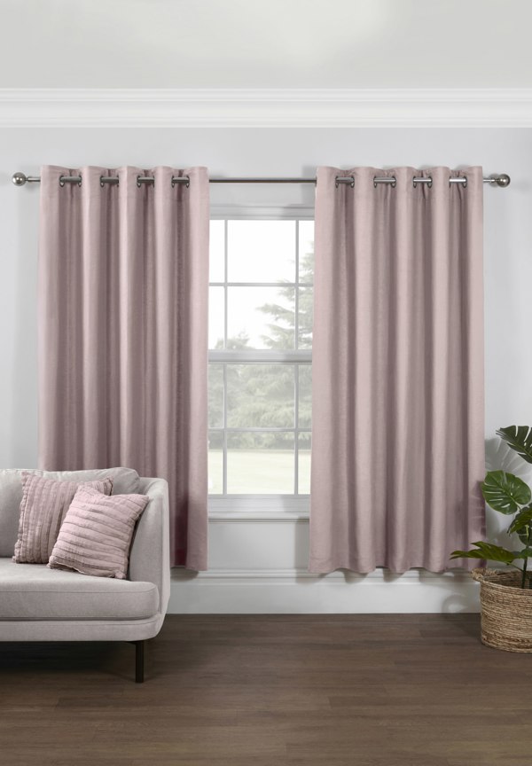 Lazy Linen Pure Washed Linen Lined Eyelet Curtains - Pink