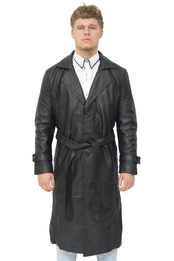 Infinity Leather Mens Leather Full Length Trench Coat-Appleton