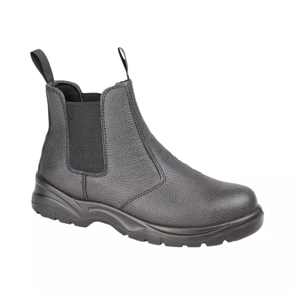 SAFETY LEATHER SLIP ON CHELSEA BOOTS STEEL TOE CAP - BLACK - Daley Footwear