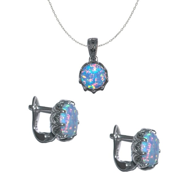 Spero London Round Japanese Opal High Quality Sterling Silver Set