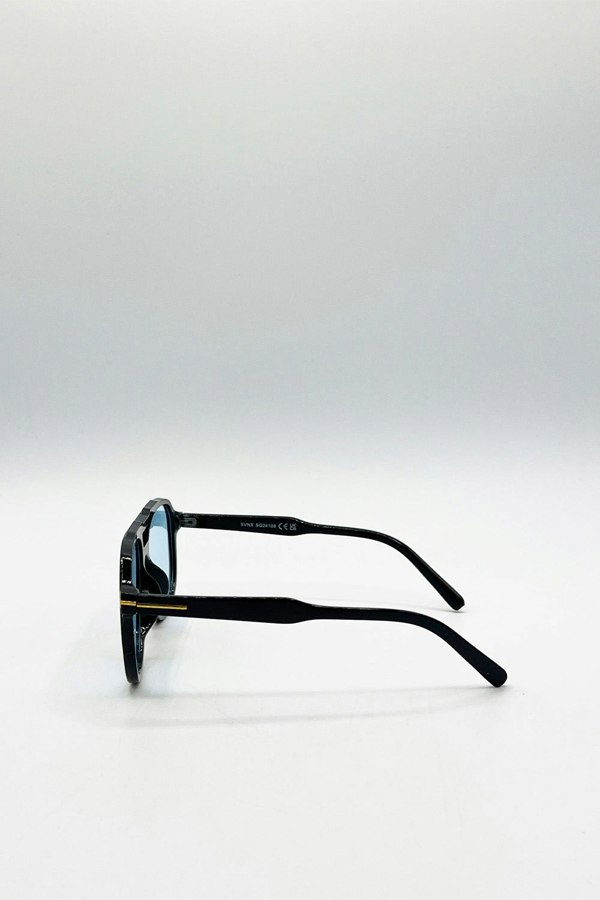 SVNX Oversized Navigator Sunglasses in Black with Blue Lenses