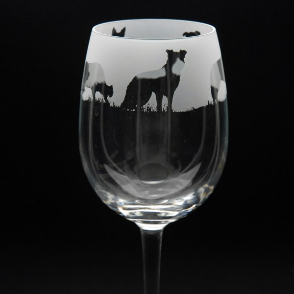 Glyptic Glass Art Border Collie Dog Crystal Wine Glass - Hand Etched/Engraved Gift