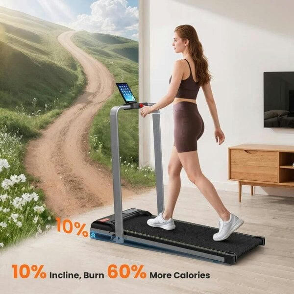 Bobobiy Folding Walking Treadmill, Under Desk Walking Pad with Incline, Silver Tone