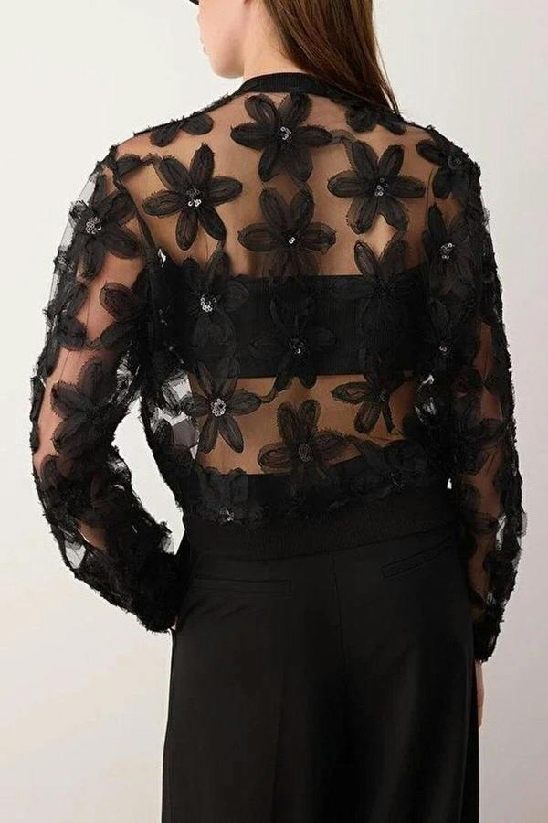 WOVCOR Floral Zippered Woven Bomber Jacket