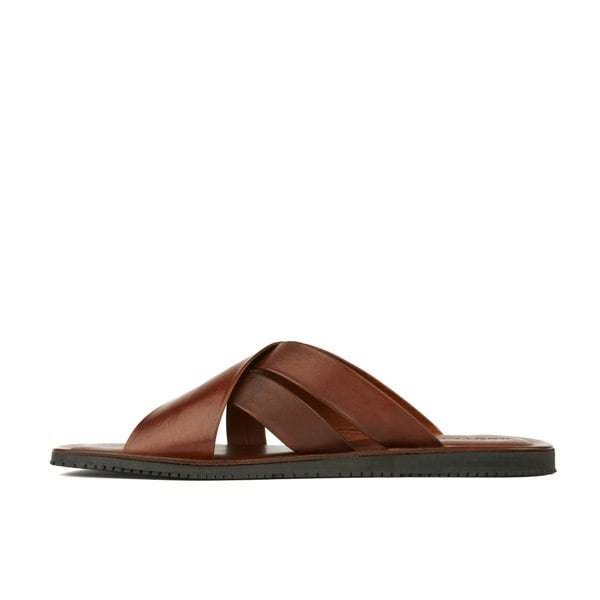 Embassy London Rio - Brown - Men's crossover straps fully leather lined slide sandal