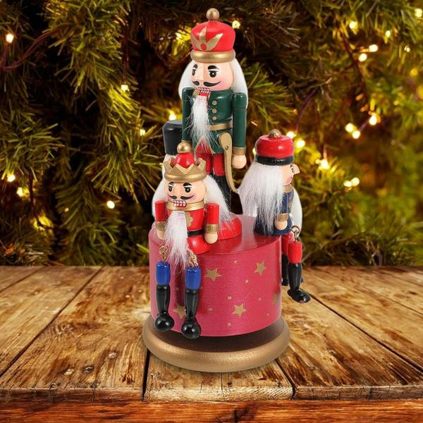 20cm Wooden Musical Nutcracker Soldier Christmas Ornament with Clockwork Movement image 9