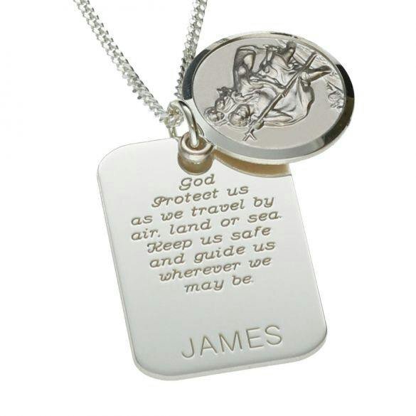 Christopher James of London Sterling Silver Personalised Rectangle St Christopher With Travellers Prayer