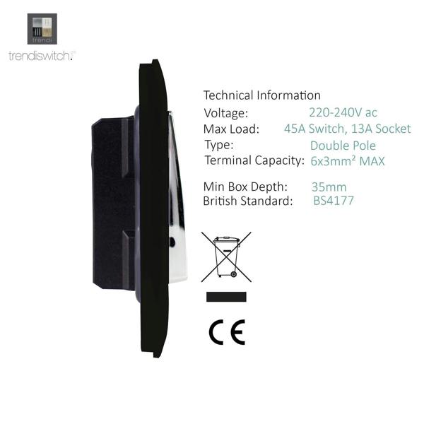 Trendi Switch 45 Amp Cooker Switch & 13 Amp Plug Socket with Neon in Matt Black