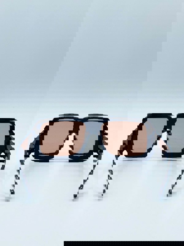 SVNX Oversized Square Frame Sunglasses In Black with Orange Lenses