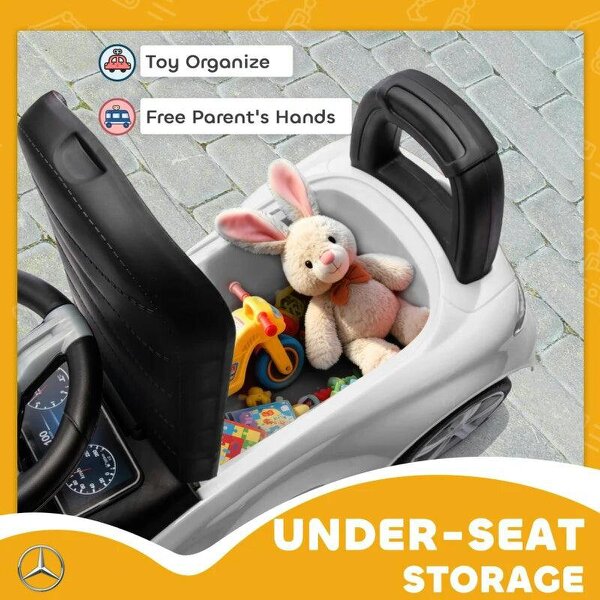 Official Mercedes-Benz Ride On Car, Foot to Floor Sliding Walker with Horn, Engine Sounds and Under-Seat Storage, White