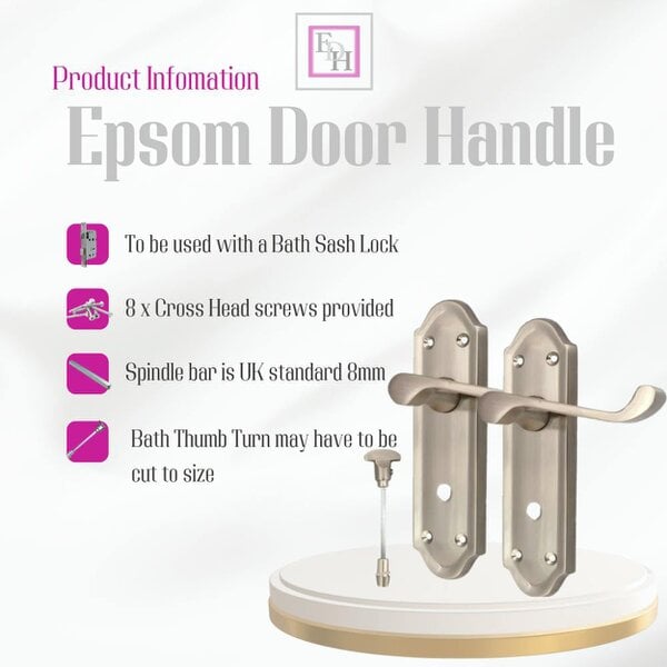 EDH Door Hardware Satin Nickel Door Handles - Askworth Internal Door Handles with Bathroom Sash