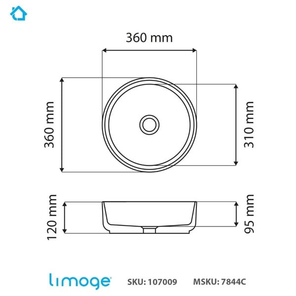 Limoge 7844 Ceramic Vert Round Countertop Basin in Cement