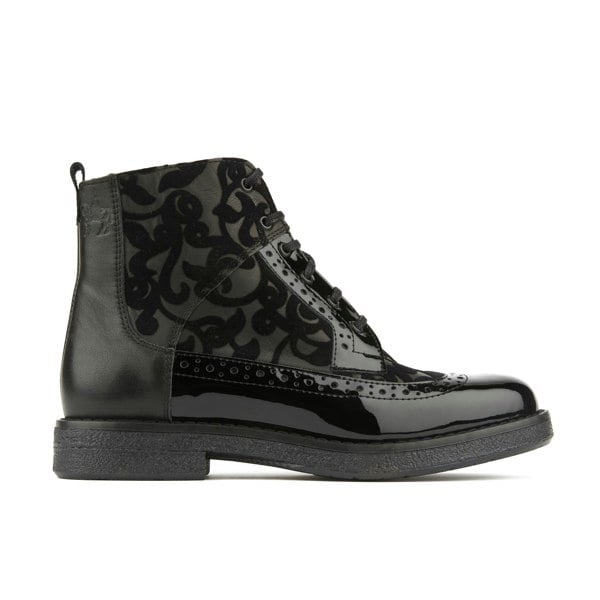 Embassy London Hatter - Black Floral - Women's zip up and lace up ankle boot with brogue styling