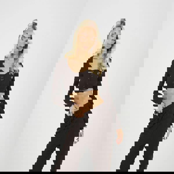 Brave Soul Chocolate Cropped Long Sleeve & Wide Leg Lounge Set - Chocolate Image 3