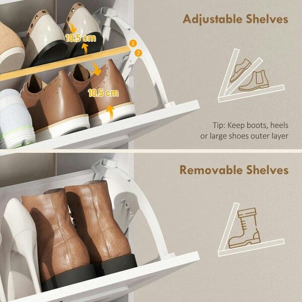 Bobobiy Shoe Cabinet with 2 Flip Drawers, Narrow Shoe Storage Cabinet, White