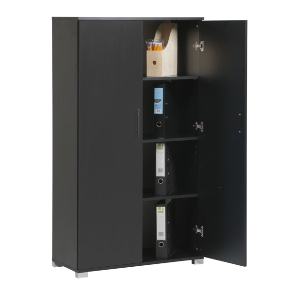 MMT Furniture Designs Beech Wooden 2 Door Lockable Storage Cabinet - 140 cm Tall Shoe Garage Storage, Filing Cabinet