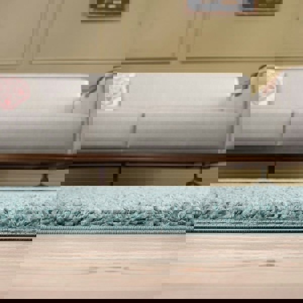 Shaggy duck egg blue rug high quality, thick pile 30 mm, easy to clean.