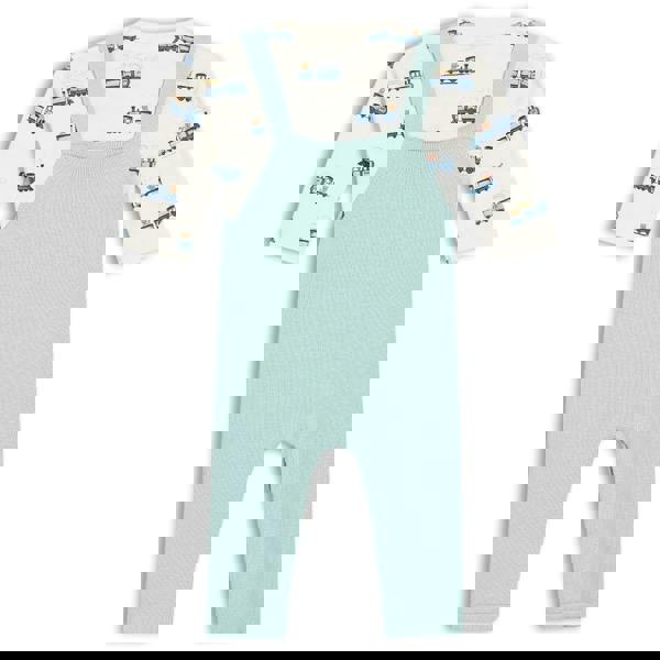 Baby Boys Knitted Dungaree 2pc Set, Turquoise Blue - Minicuddles