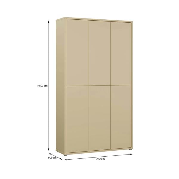 Furniture To Go Alice Springs Tall Shoe Cabinet with 6 Doors Push-to-Open in Butter Yellow