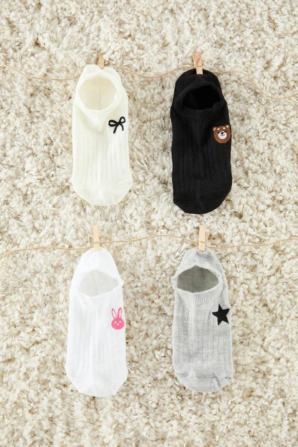 WOVCOR 4-Pack Cotton Embroidered Jacquard Knit Socks