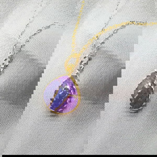 18ct Gold Vermeil Round Amethyst Pendant Necklace
