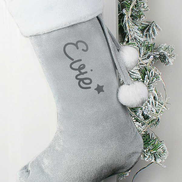 Personalised Memento Company Personalised Name Only Silver Grey Stocking