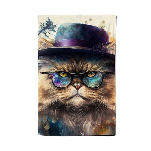 Warren Reed Persian Cat Splashart Tea Towel
