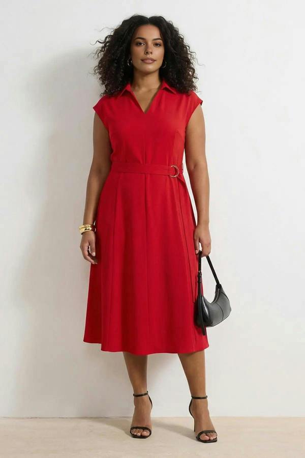 WOVCOR Midi Woven Plus Size Dress
