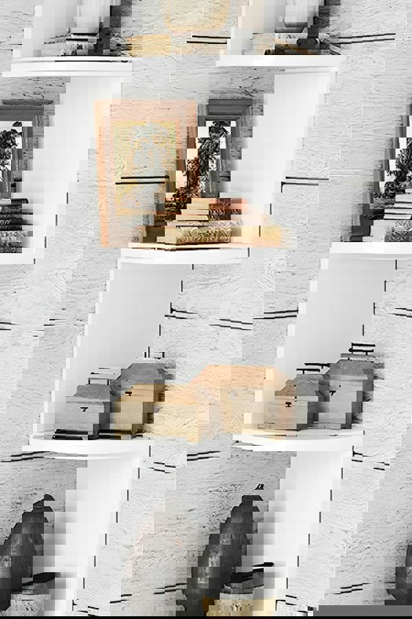 Living and Home 5 Tier Audrienne Corner Bookcase Wooden Zigzag Floating Corner Shelves