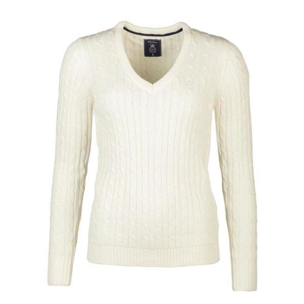 Cream Rydale Emma V Neck cable knit jumper for ladies