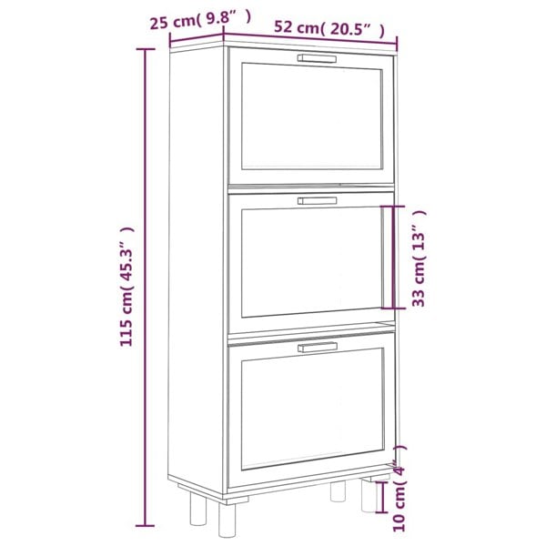 Berkfield Shoe Cabinet Black 52x25x115 cm Engineered Wood&Natural Rattan