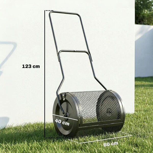 Compost Spreader, 20" Peat Moss Spreader with Detachable U-Shaped Handle and Metal Mesh Basket