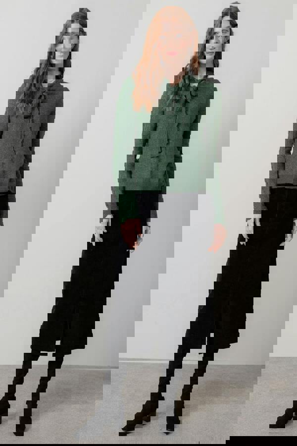 Lily & Me Elise Tie Neck Pointelle Jumper Pine Green