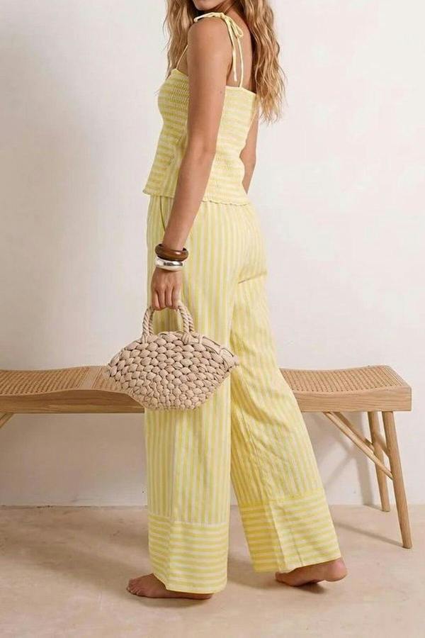 Strapless Thin Strap Blouse and Wide Leg Trousers Co-ord