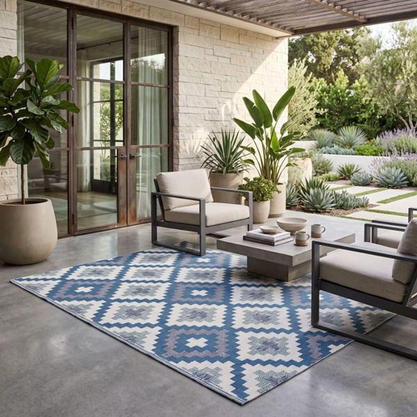 HOMESCAPES Outdoor Rug Luxury Waterproof Reversible Recycled, For Garden, Mia Aztec