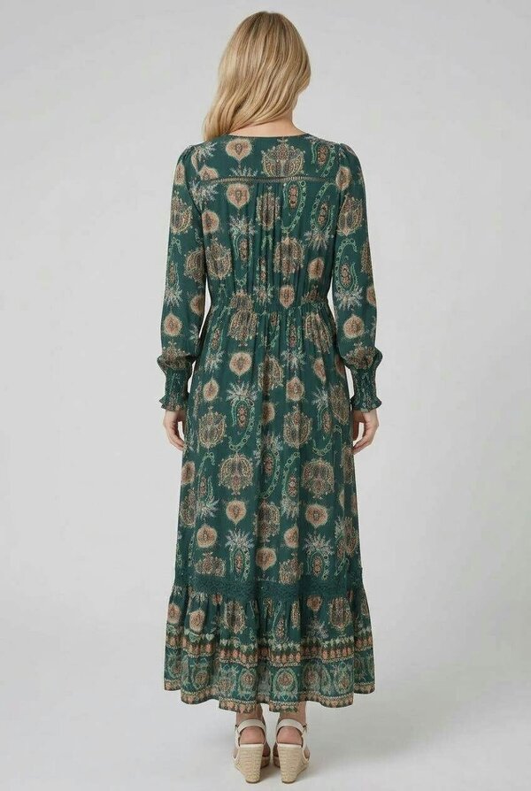 Izabel London Paisley Long Sleeve Shirred Maxi Dress