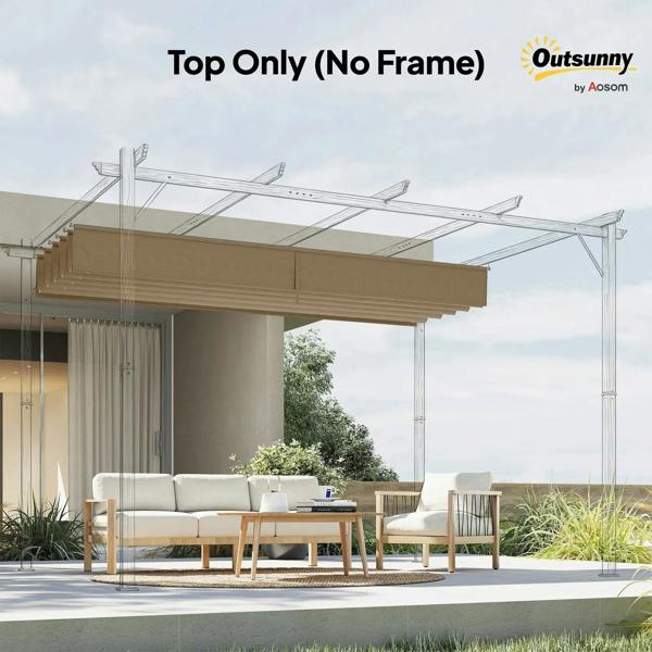 Tan retractable pergola canopy cover, roof-top fabric only with scalloped valance