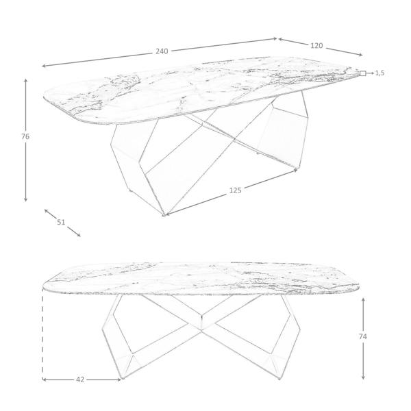 Angel Cerdá Rectangular dining table in porcelain marble and champagne-coloured steel 1140