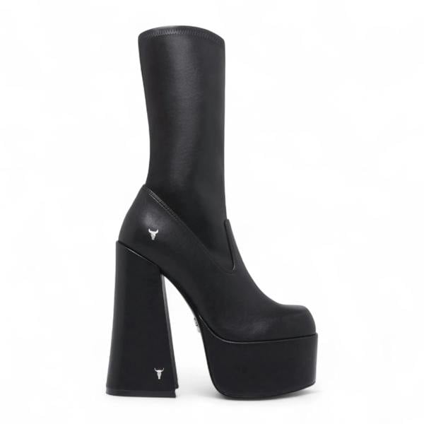 Windsorsmuth Saviour - Women's Black Mid-Calf Platform Goth Heel Boots