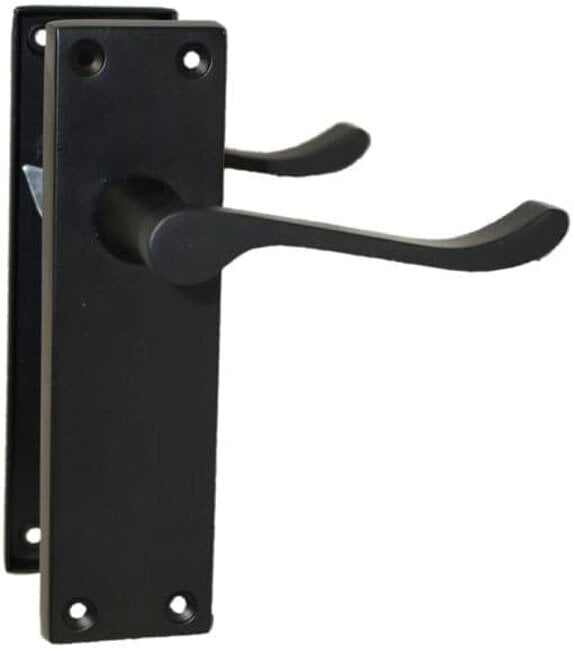 EDH Door Hardware Matt Black Victorian Scroll Door Handles on Backplate – Handle Only or Handle + Tubular Latch – 150mm x 42mm