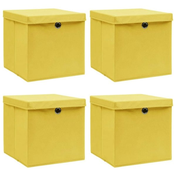 Berkfield Storage Boxes with Lids 4 pcs Yellow 32x32x32 cm Fabric