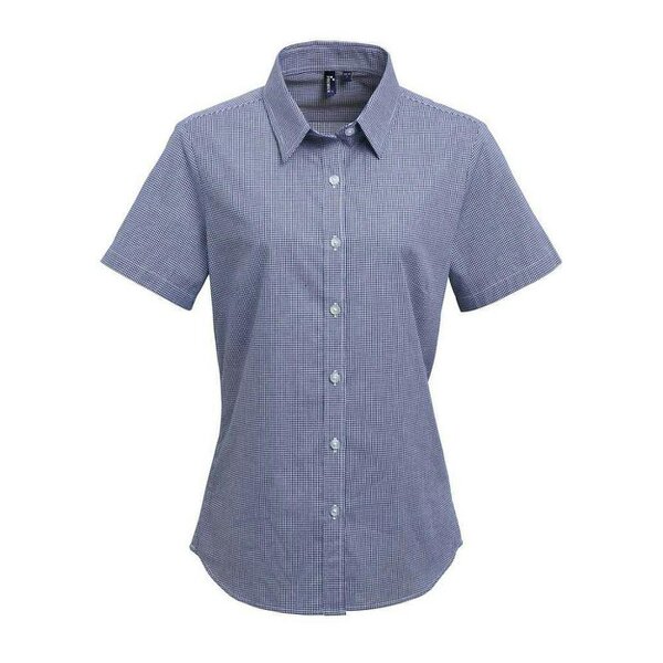 Premier Womens/Ladies Gingham Short-Sleeved Shirt - Navy/White