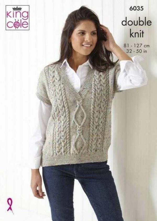 King Cole Merino Blend DK Knitting Pattern 6035, Slipovers, Sweaters for Women, 32 - 50 Inches