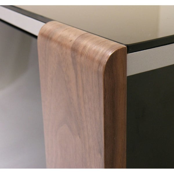 MDA Designs Sirius 850 Cabinet Remote Friendly BeamThru Glass Door Gloss Black with Walnut/Oak Reversible Panels for TVs up to 40" TV Stand