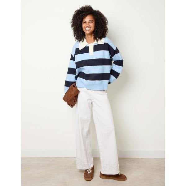 Blue Vanilla Stripe Knit Polo Jumper