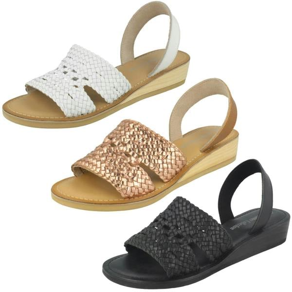 Leather Collection Ladies Leather Collection Low Wedge Weave Slingback Mules